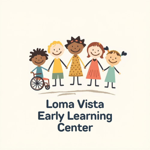 Cartoon girl sitting and Loma Vista Logo