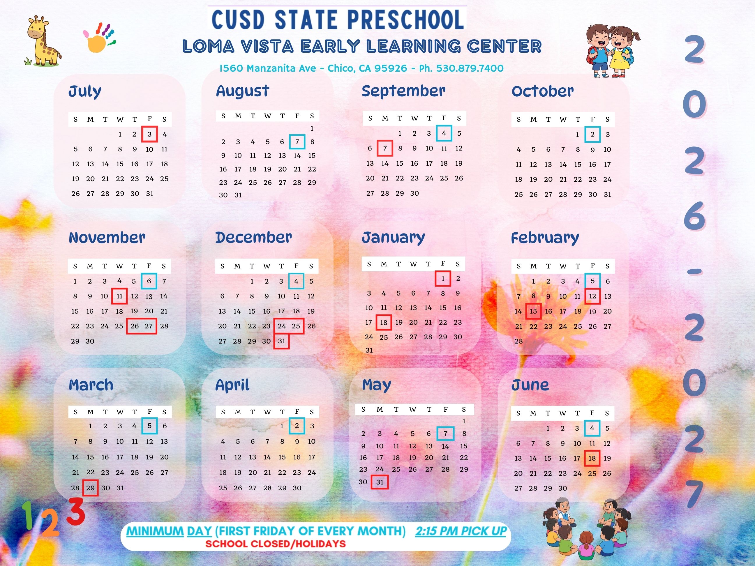 Student calendar - read plain text version below graphic for details