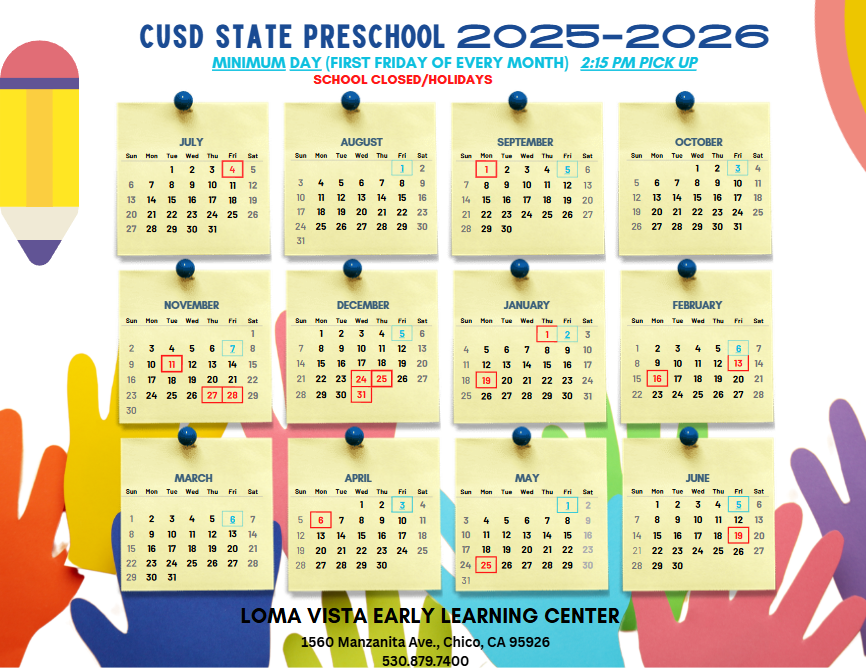 Student calendar - read plain text version below graphic for details